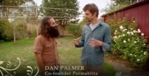 Dan sharing the Permablitz philsophy with Costa